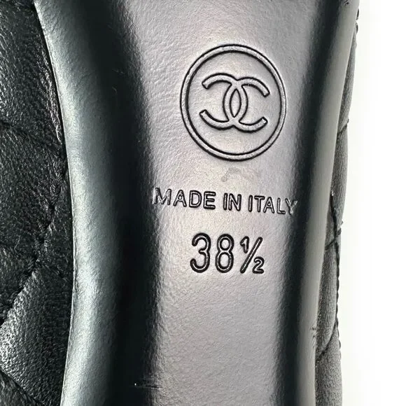 CHANEL Quilted Platform Black Pumps Size 38.5 US 8 CC Logo Heel Cap Toe - Picture 9 of 12
